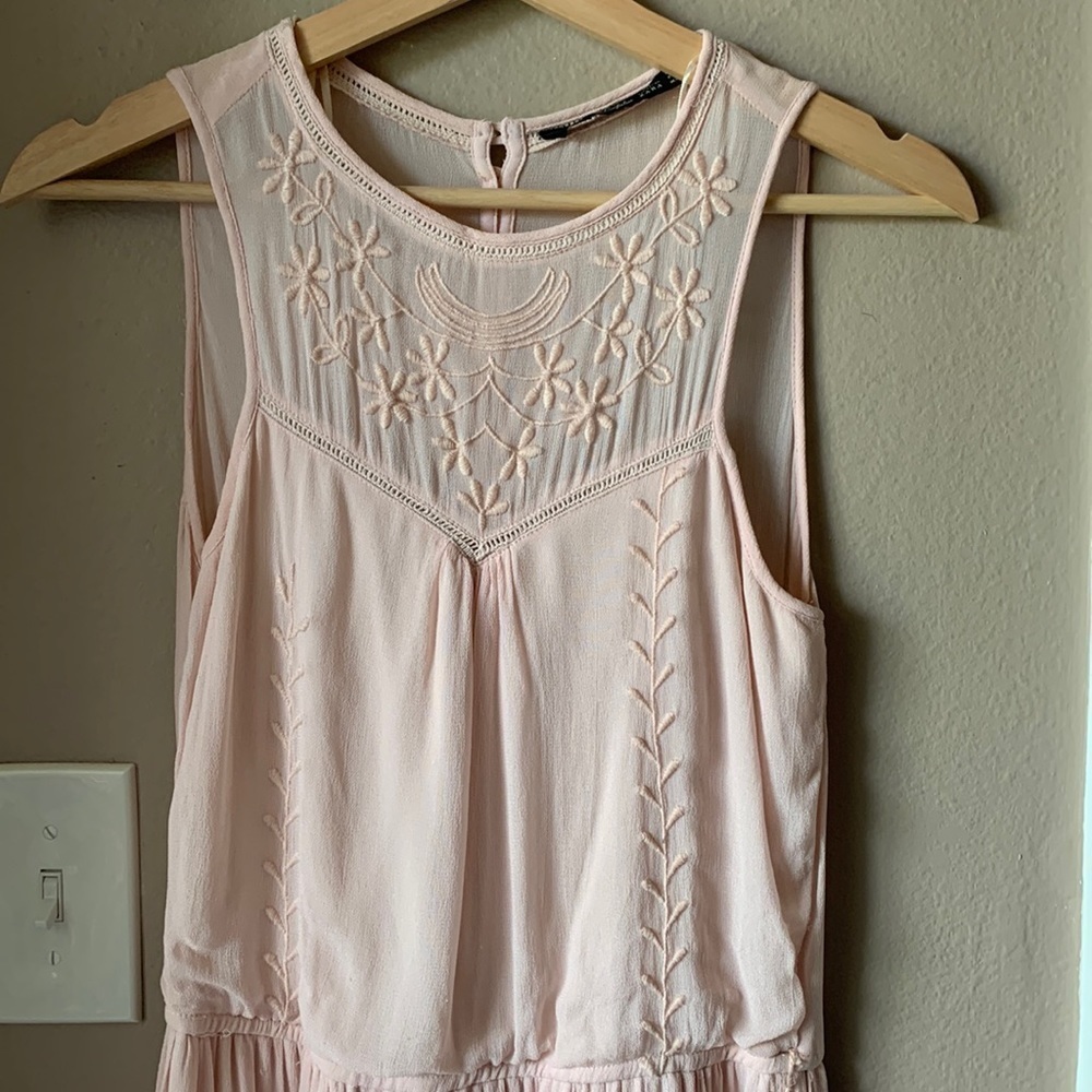 ZARA TRAFALUC Pale Pink Sleeveless Sheer Tiered Dress